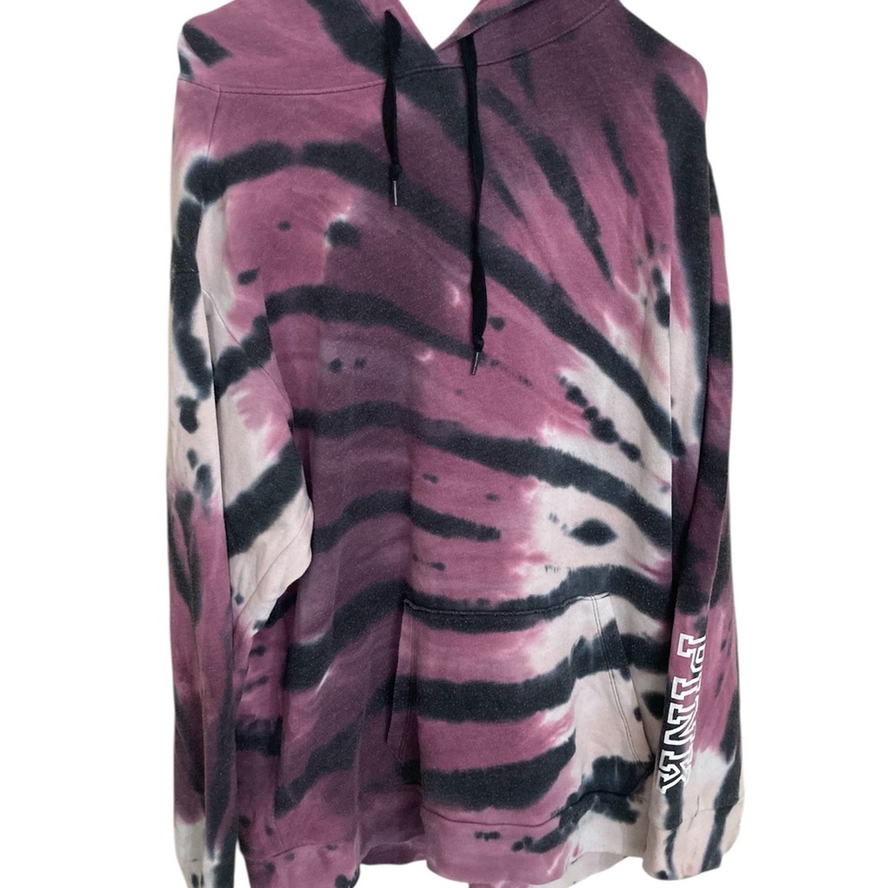 Pink Victoria Secret Purple and Black Tie-Dye Pullover Hoodie Size Large